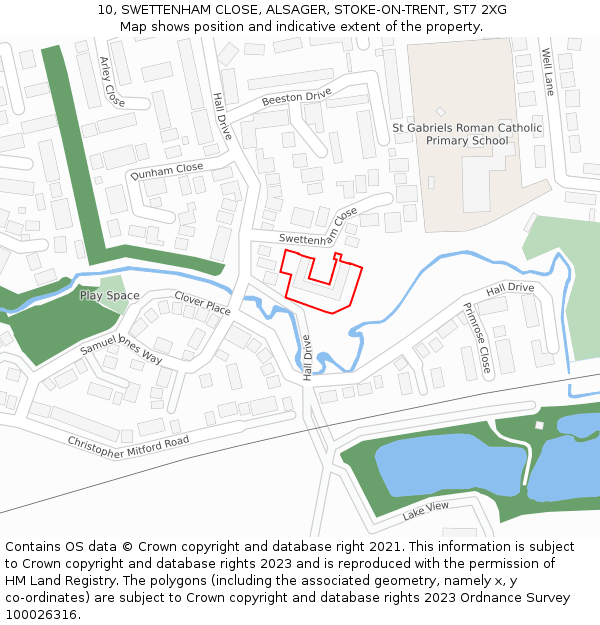 10, SWETTENHAM CLOSE, ALSAGER, STOKE-ON-TRENT, ST7 2XG: Location map and indicative extent of plot