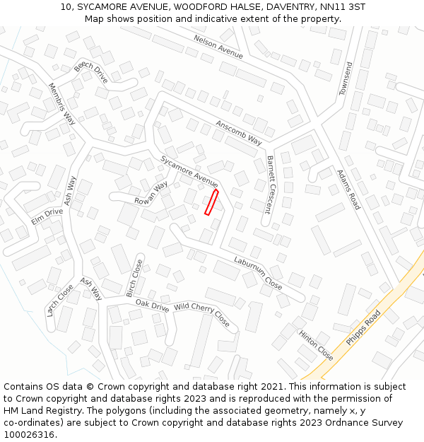 10, SYCAMORE AVENUE, WOODFORD HALSE, DAVENTRY, NN11 3ST: Location map and indicative extent of plot
