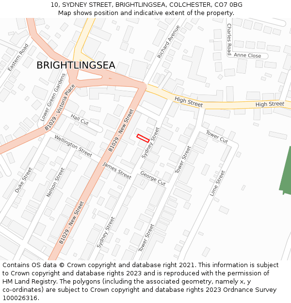 10, SYDNEY STREET, BRIGHTLINGSEA, COLCHESTER, CO7 0BG: Location map and indicative extent of plot