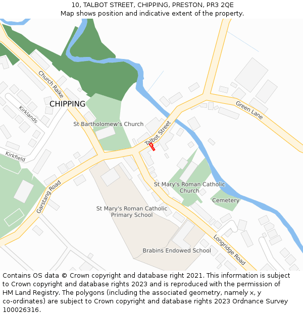 10, TALBOT STREET, CHIPPING, PRESTON, PR3 2QE: Location map and indicative extent of plot