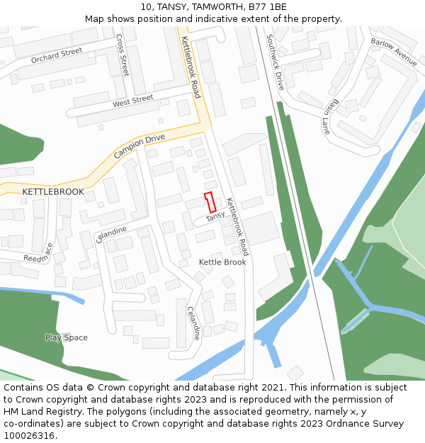 10, TANSY, TAMWORTH, B77 1BE: Location map and indicative extent of plot
