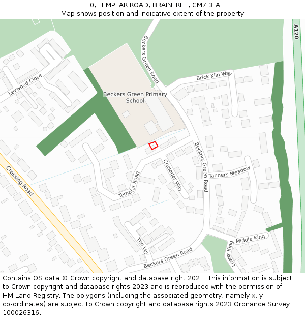 10, TEMPLAR ROAD, BRAINTREE, CM7 3FA: Location map and indicative extent of plot