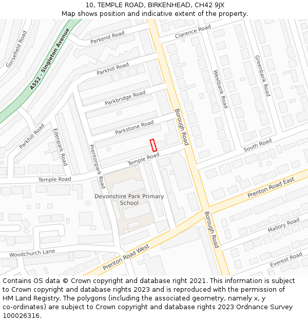 10, TEMPLE ROAD, BIRKENHEAD, CH42 9JX: Location map and indicative extent of plot