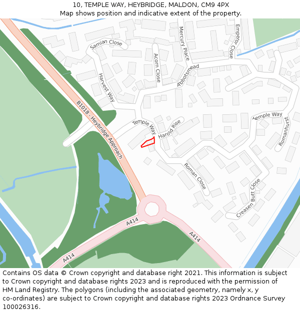 10, TEMPLE WAY, HEYBRIDGE, MALDON, CM9 4PX: Location map and indicative extent of plot