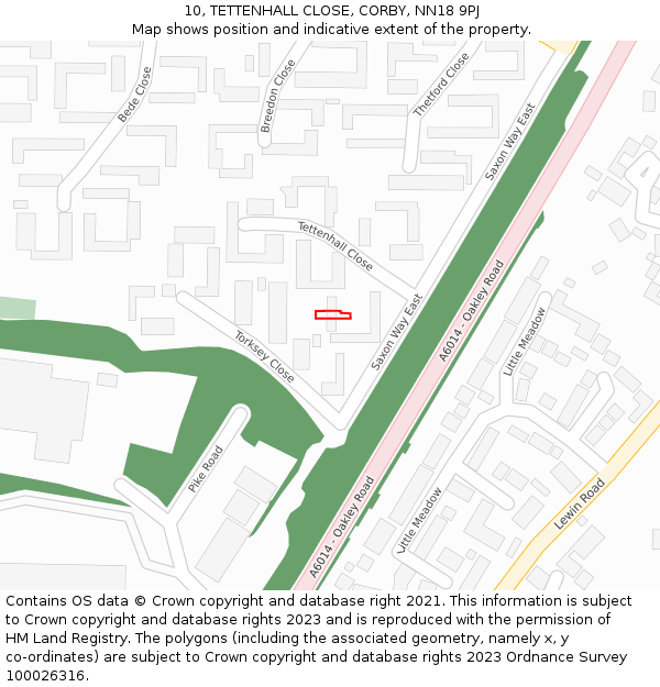10, TETTENHALL CLOSE, CORBY, NN18 9PJ: Location map and indicative extent of plot