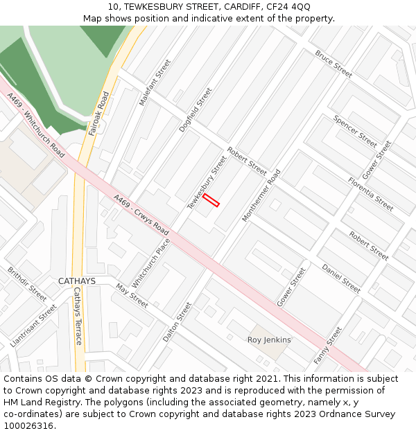 10, TEWKESBURY STREET, CARDIFF, CF24 4QQ: Location map and indicative extent of plot