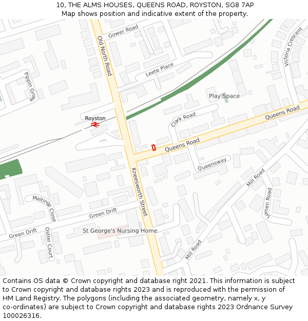 10, THE ALMS HOUSES, QUEENS ROAD, ROYSTON, SG8 7AP: Location map and indicative extent of plot