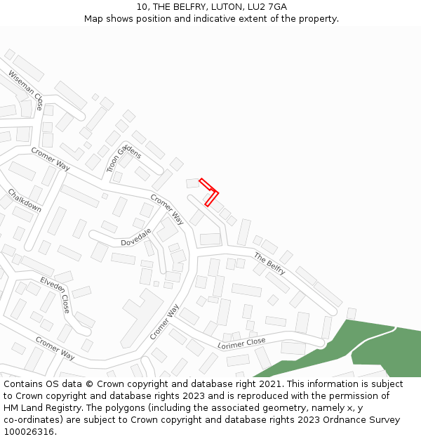 10, THE BELFRY, LUTON, LU2 7GA: Location map and indicative extent of plot