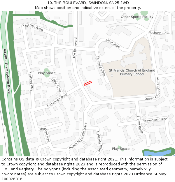 10, THE BOULEVARD, SWINDON, SN25 1WD: Location map and indicative extent of plot