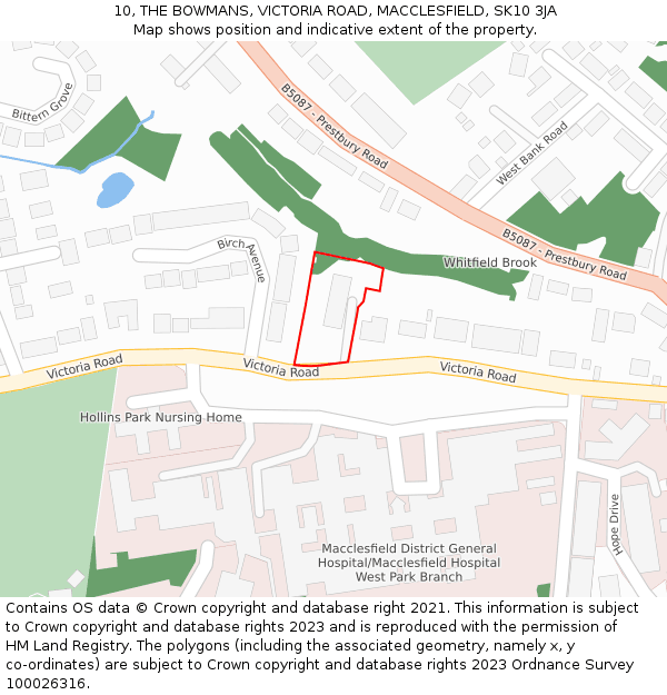 10, THE BOWMANS, VICTORIA ROAD, MACCLESFIELD, SK10 3JA: Location map and indicative extent of plot