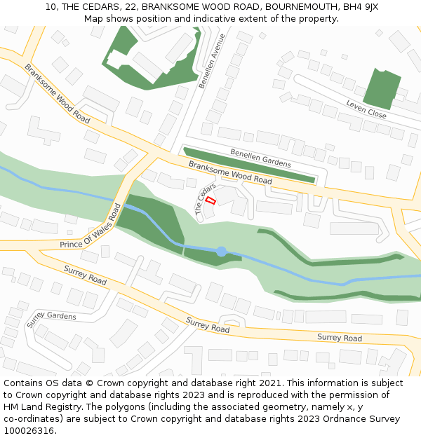 10, THE CEDARS, 22, BRANKSOME WOOD ROAD, BOURNEMOUTH, BH4 9JX: Location map and indicative extent of plot
