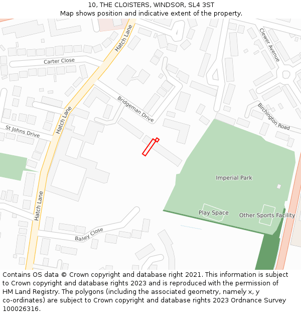 10, THE CLOISTERS, WINDSOR, SL4 3ST: Location map and indicative extent of plot