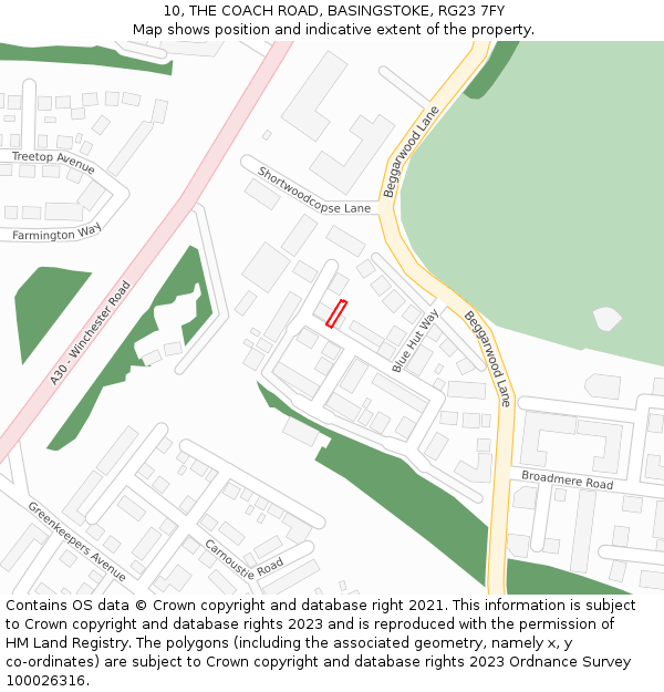 10, THE COACH ROAD, BASINGSTOKE, RG23 7FY: Location map and indicative extent of plot