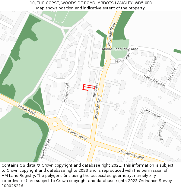 10, THE COPSE, WOODSIDE ROAD, ABBOTS LANGLEY, WD5 0FR: Location map and indicative extent of plot
