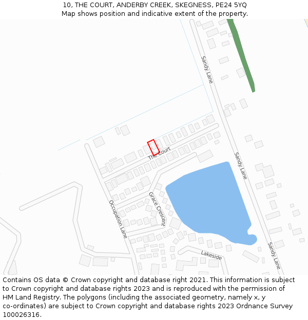 10, THE COURT, ANDERBY CREEK, SKEGNESS, PE24 5YQ: Location map and indicative extent of plot