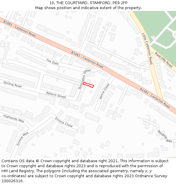 10, THE COURTYARD, STAMFORD, PE9 2FP: Location map and indicative extent of plot