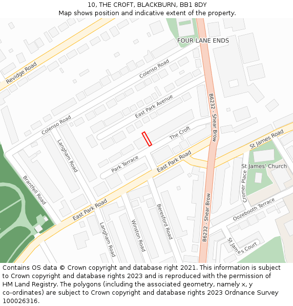 10, THE CROFT, BLACKBURN, BB1 8DY: Location map and indicative extent of plot