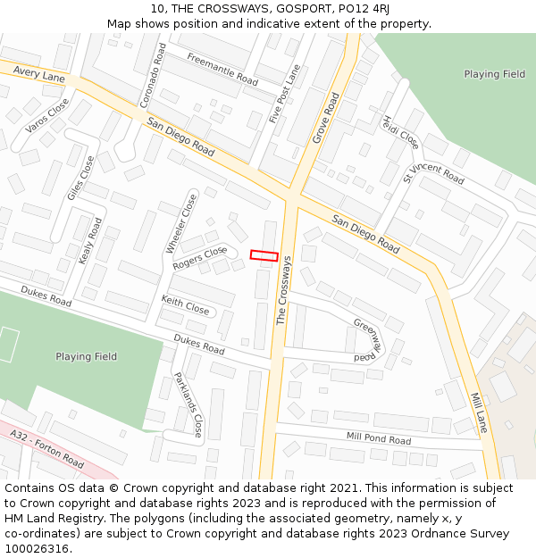 10, THE CROSSWAYS, GOSPORT, PO12 4RJ: Location map and indicative extent of plot