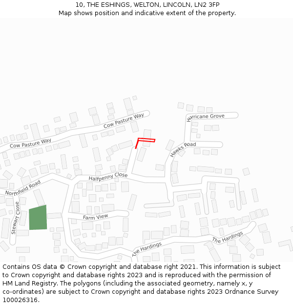 10, THE ESHINGS, WELTON, LINCOLN, LN2 3FP: Location map and indicative extent of plot