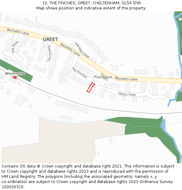 10, THE FINCHES, GREET, CHELTENHAM, GL54 5NR: Location map and indicative extent of plot