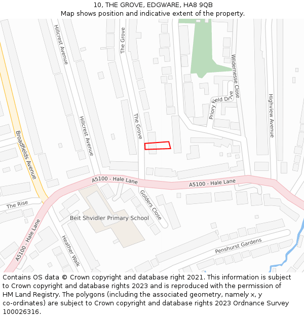 10, THE GROVE, EDGWARE, HA8 9QB: Location map and indicative extent of plot