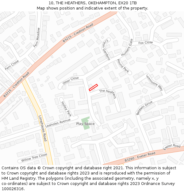10, THE HEATHERS, OKEHAMPTON, EX20 1TB: Location map and indicative extent of plot