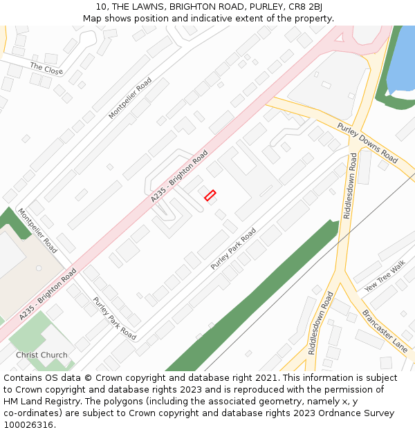 10, THE LAWNS, BRIGHTON ROAD, PURLEY, CR8 2BJ: Location map and indicative extent of plot