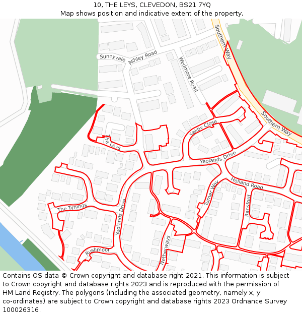 10, THE LEYS, CLEVEDON, BS21 7YQ: Location map and indicative extent of plot