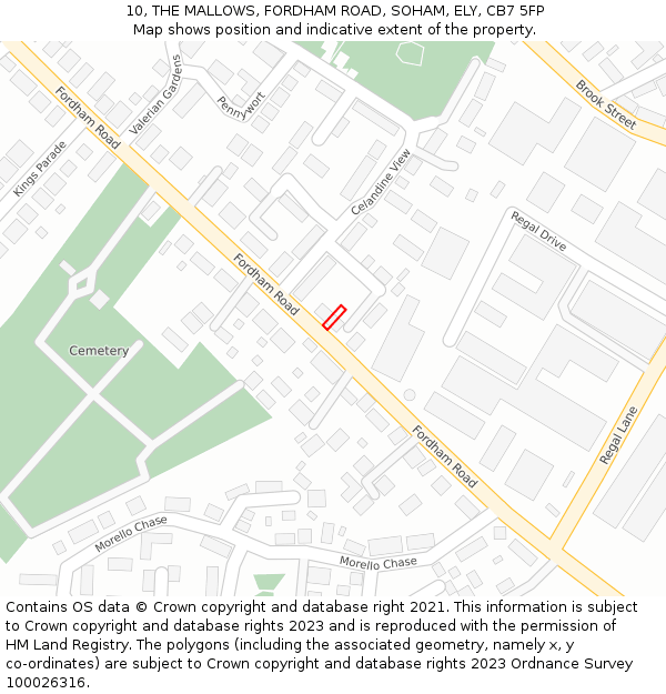 10, THE MALLOWS, FORDHAM ROAD, SOHAM, ELY, CB7 5FP: Location map and indicative extent of plot