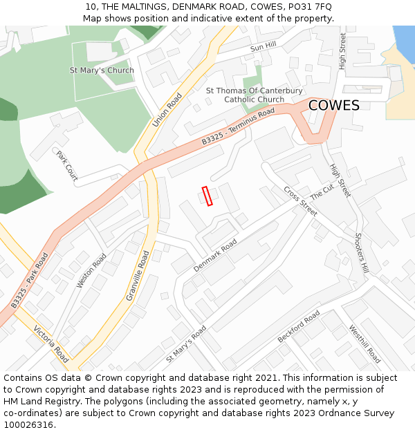 10, THE MALTINGS, DENMARK ROAD, COWES, PO31 7FQ: Location map and indicative extent of plot