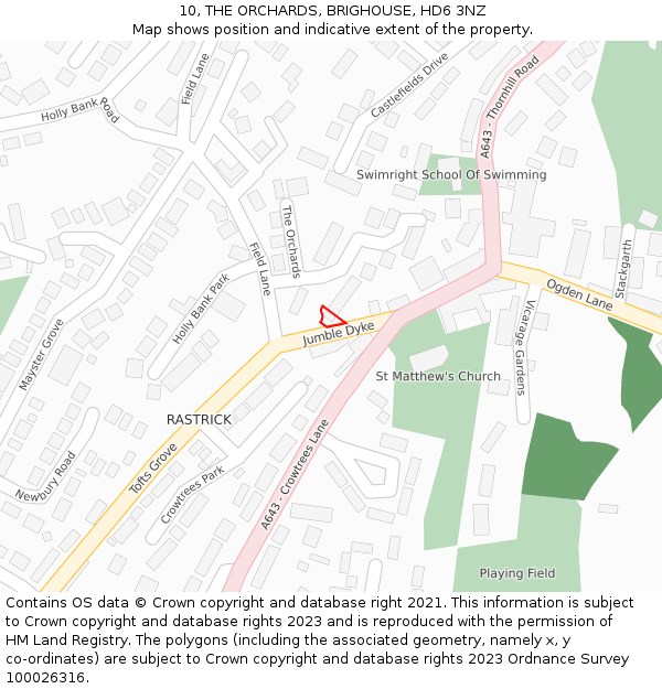 10, THE ORCHARDS, BRIGHOUSE, HD6 3NZ: Location map and indicative extent of plot