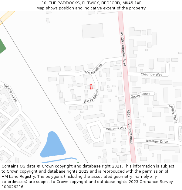 10, THE PADDOCKS, FLITWICK, BEDFORD, MK45 1XF: Location map and indicative extent of plot