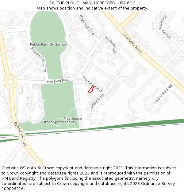 10, THE PLOUGHMAN, HEREFORD, HR2 6GG: Location map and indicative extent of plot