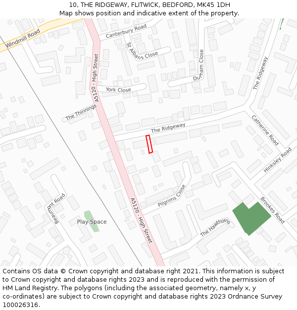 10, THE RIDGEWAY, FLITWICK, BEDFORD, MK45 1DH: Location map and indicative extent of plot