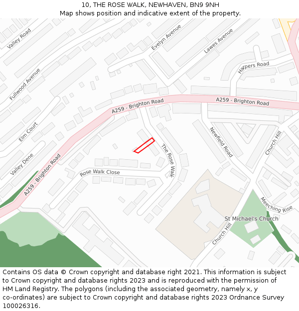 10, THE ROSE WALK, NEWHAVEN, BN9 9NH: Location map and indicative extent of plot