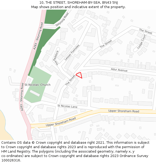 10, THE STREET, SHOREHAM-BY-SEA, BN43 5NJ: Location map and indicative extent of plot