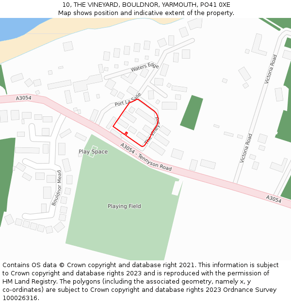 10, THE VINEYARD, BOULDNOR, YARMOUTH, PO41 0XE: Location map and indicative extent of plot