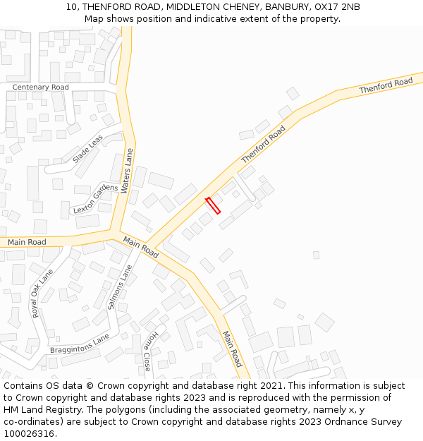 10, THENFORD ROAD, MIDDLETON CHENEY, BANBURY, OX17 2NB: Location map and indicative extent of plot