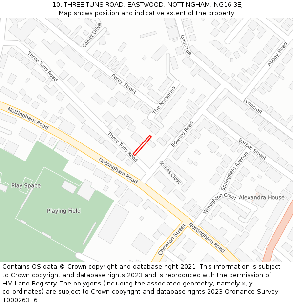 10, THREE TUNS ROAD, EASTWOOD, NOTTINGHAM, NG16 3EJ: Location map and indicative extent of plot