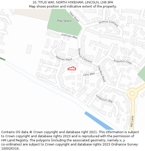10, TITUS WAY, NORTH HYKEHAM, LINCOLN, LN6 9FA: Location map and indicative extent of plot