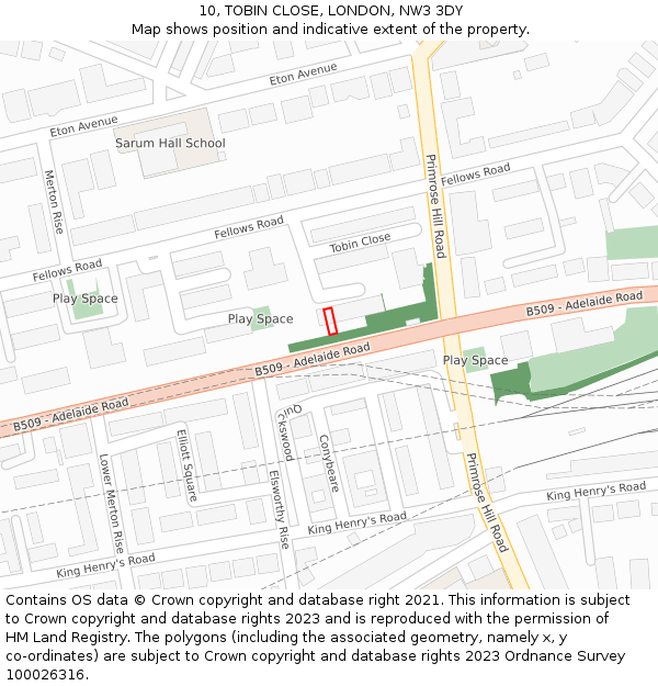 10, TOBIN CLOSE, LONDON, NW3 3DY: Location map and indicative extent of plot