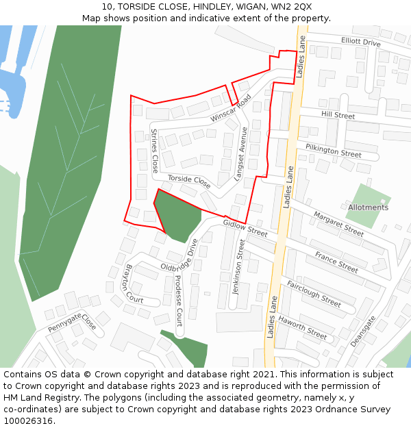 10, TORSIDE CLOSE, HINDLEY, WIGAN, WN2 2QX: Location map and indicative extent of plot