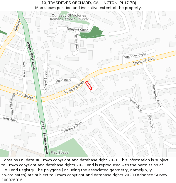 10, TRASDEVES ORCHARD, CALLINGTON, PL17 7BJ: Location map and indicative extent of plot