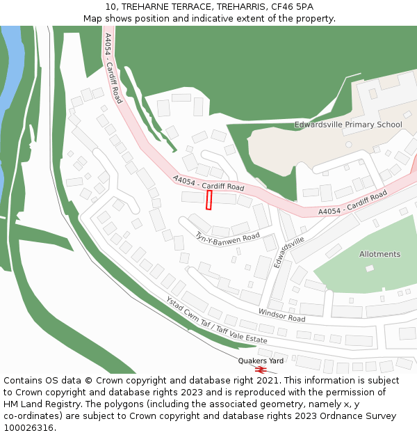 10, TREHARNE TERRACE, TREHARRIS, CF46 5PA: Location map and indicative extent of plot