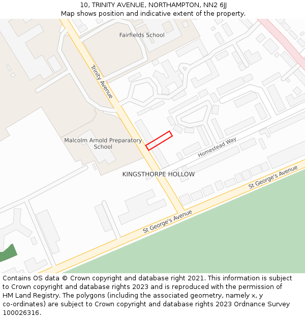 10, TRINITY AVENUE, NORTHAMPTON, NN2 6JJ: Location map and indicative extent of plot