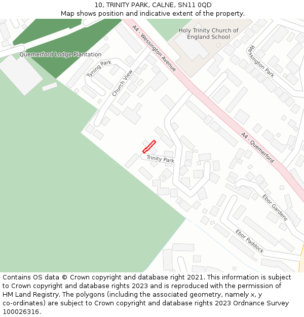 10, TRINITY PARK, CALNE, SN11 0QD: Location map and indicative extent of plot