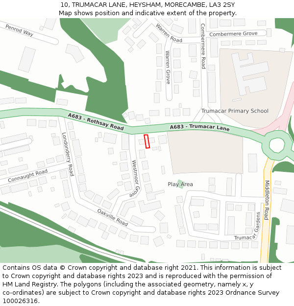 10, TRUMACAR LANE, HEYSHAM, MORECAMBE, LA3 2SY: Location map and indicative extent of plot