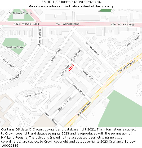 10, TULLIE STREET, CARLISLE, CA1 2BA: Location map and indicative extent of plot