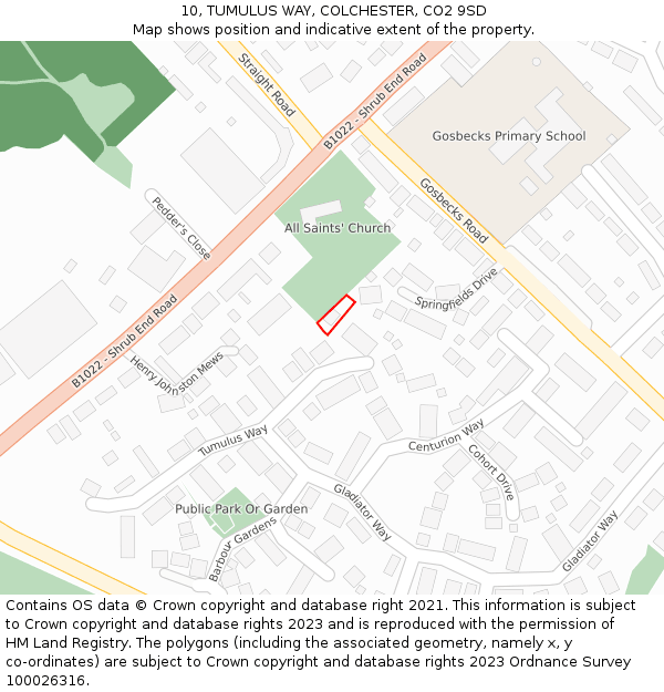 10, TUMULUS WAY, COLCHESTER, CO2 9SD: Location map and indicative extent of plot