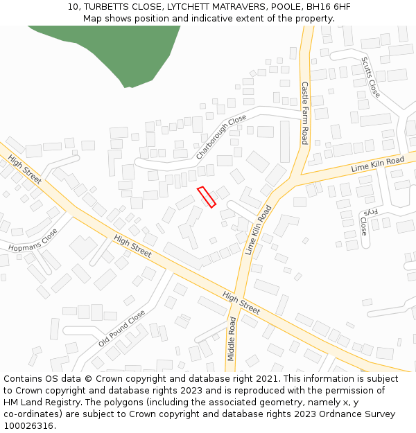 10, TURBETTS CLOSE, LYTCHETT MATRAVERS, POOLE, BH16 6HF: Location map and indicative extent of plot